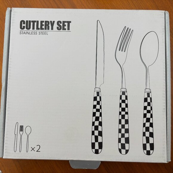 6 Piece Cutlery Set - Green Checkerboard - Picture 2 of 2